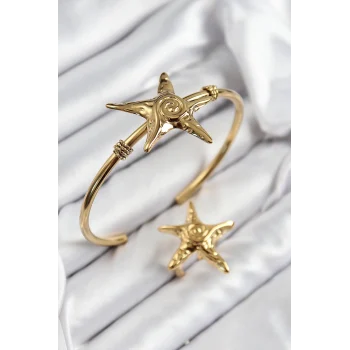 Pirinç Deniz Yıldızı Model Gold Renk Bileklik Yüzük Set