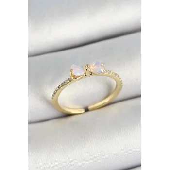 Pirinç Fiyonk Figürlü Zirkon Taşlı Gold Renk Ayarlanabilir Kadın Yüzük