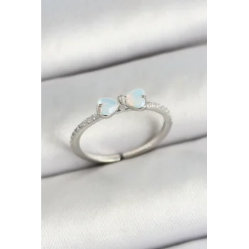 Pirinç Fiyonk Figürlü Zirkon Taşlı Gümüş Renk Ayarlanabilir Kadın Yüzük