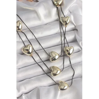 Pirinç Füme Renk Zincir 3d Gold Renk Kalp Model Kadın Kolye