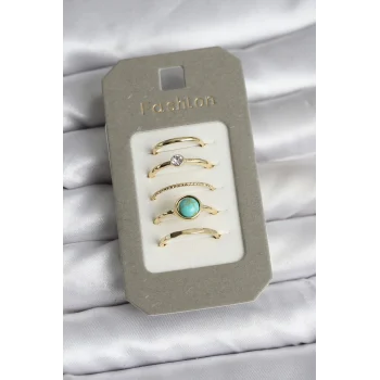 Pirinç Gold Renk 5li Yüzük Seti