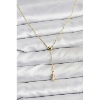 Pirinç Gold Renk Asansörlü Damla Model Kadın Kolye