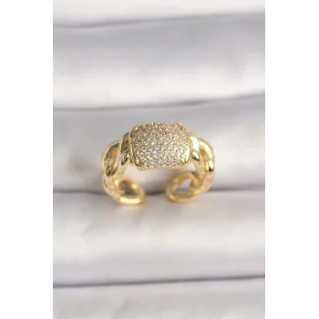 Pirinç Gold Renk Ayarlanabilir Zirkon Taşlı Kadın Yüzük