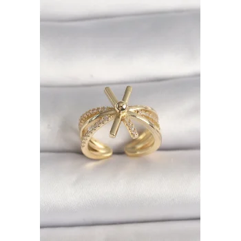 Pirinç Gold Renk Ayarlanabilir Ziron Taşlı Kadın Yüzük