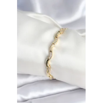 Pirinç Gold Renk Dalgalı Model Kadın Bileklik
