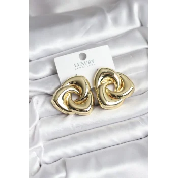 Pirinç Gold Renk Geometrik Vintage Kadın Küpe