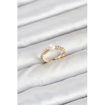 Pirinç Gold Renk Göbek İnci Model Kadın Yüzük