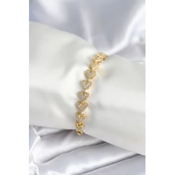 Pirinç Gold Renk Kalp Model Kadın Bileklik