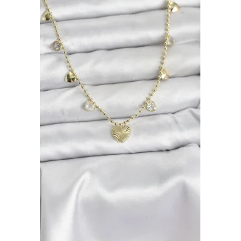 Pirinç Gold Renk Kalp Model Kadın Kolye