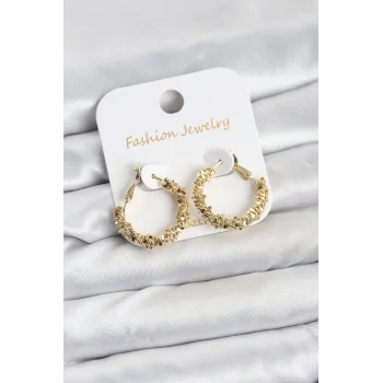 Pirinç Gold Renk Küçük Tırtıklı Halka Model Kadın Küpe