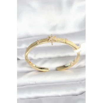 Pirinç Gold Renk Kutup Yıldızı Model Kadın Kelepçe Bileklik