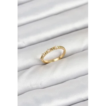 Pirinç Gold Renk Lazer Kesim Kadın Yüzük