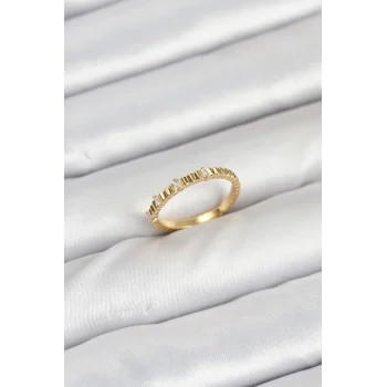 Pirinç Gold Renk Lazer Kesim Kadın Yüzük