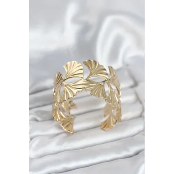Pirinç Gold Renk Levha Yelpaze Model Kadın Bileklik