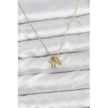 Pirinç Gold Renk Minimal Charmlı Kadın Kolye