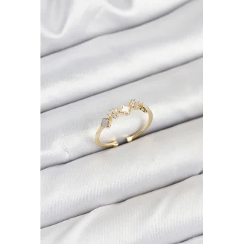 Pirinç Gold Renk Minimal Yonca Detaylı Kadın Yüzük