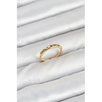 Pirinç Gold Renk Renkli Zirkon Taşlı Kadın Yüzük