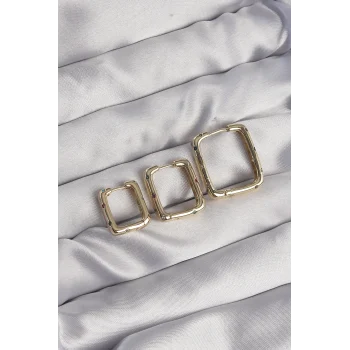 Pirinç Gold Renk Renkli Zirkon Taşlı Kare Model Küpe Seti
