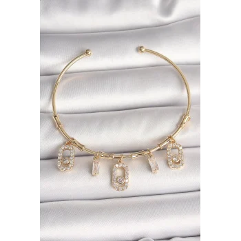 Pirinç Gold Renk Sallantı Zirkon Taşlı Messika Figür Charm Kadın Bileklik