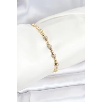 Pirinç Gold Renk Vıp Seri Punta Model Zirkon Taşlı Kadın Bileklik