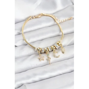 Pirinç Gold Renk Yılan Charmlı Kadın Bileklik