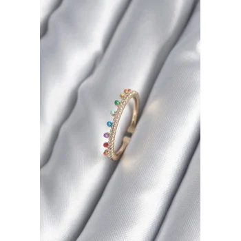 Pirinç Gold Renk Zirkon Taş Detay Kadın Yüzük