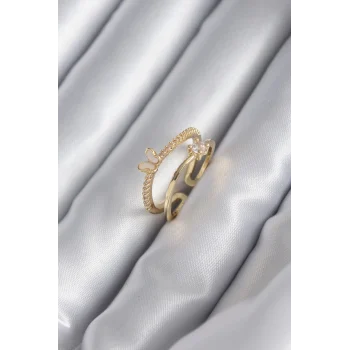 Pirinç Gold Renk Zirkon Taş Detay Kelebek Model Kadın Yüzük