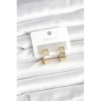 Pirinç Gold Renk Zirkon Taşlı Halka Kadın Küpe