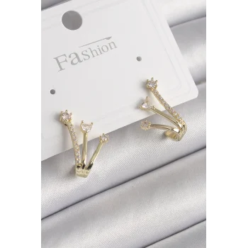 Pirinç Gold Renk Zirkon Taşlı Kadın Küpe