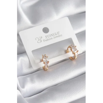 Pirinç Gold Renk Zirkon Taşlı Kadın Küpe