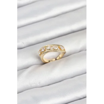 Pirinç Gold Renk Zirkon Taşlı Kadın Yüzük