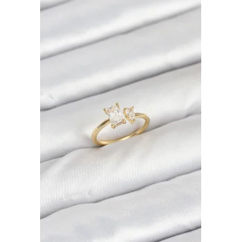 Pirinç Gold Renk Zirkon Taşlı Kadın Yüzük