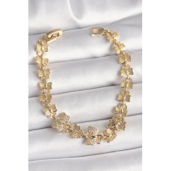 Pirinç Gold Renk Zirkon Taşlı Kelebek Model Zincir Kadın Bileklik