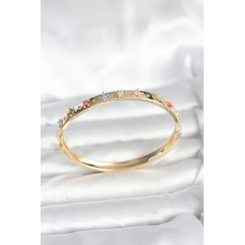 Pirinç Gold Renk Zirkon Taşlı Kelepçe Bileklik