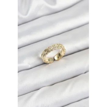 Pirinç Gold Renk Zirkon Taşlı Sırım Kadın Yüzük