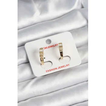 Pirinç Gold Renk Zirkon Taşlı Vintage Kadın Küpe