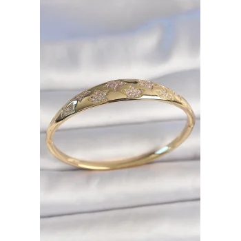 Pirinç Gold Renk Zirkon Taşlı Yıldız İşlemeli Kadın Kelepçe