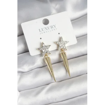 Pirinç Gold Renk Zirkon Taşlı Yıldız Model Çivi Kadın Küpe