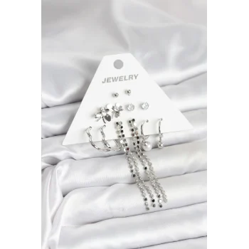 Pirinç Gümüş Renk 6 Çift Kadın Küpe