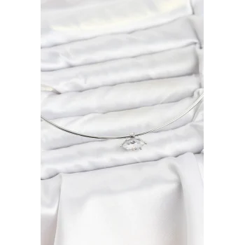 Pirinç Gümüş Renk Choker Model Zirkon Taşlı Kadın Kolye
