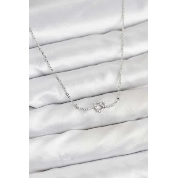 Pirinç Gümüş Renk Düğüm Kalp Model Kadın Kolye
