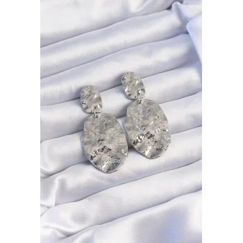 Pirinç Gümüş Renk Ezme Plaka Küpe