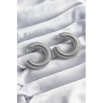 Pirinç Gümüş Renk İşleme Halka Model Kadın Küpe