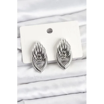 Pirinç Gümüş Renk Sarmal Damla Model Vintage Kadın Küpe