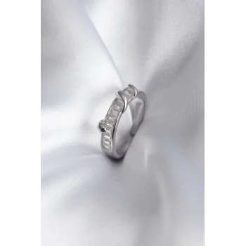 Pirinç Gümüş Renk Su Yolu Zirkon Taşlı Kadın Yüzük