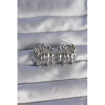 Pirinç Gümüş Renk Tırtıklı Bombe Model Küpe