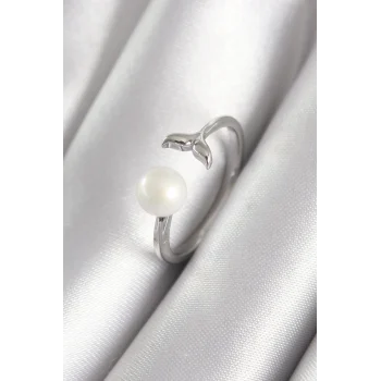 Pirinç Gümüş Renk Top İnci Figür Balık Kuyruğu Model Kadın Yüzük
