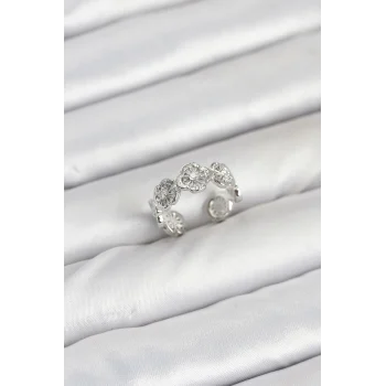 Pirinç Gümüş Renk Yonca Model Kadın Yüzük