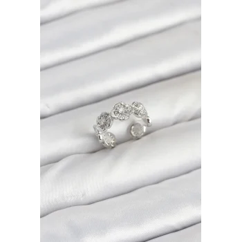 Pirinç Gümüş Renk Yonca Model Kadın Yüzük