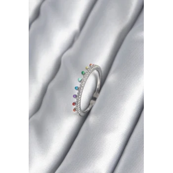 Pirinç Gümüş Renk Zirkon Taş Detay Kadın Yüzük